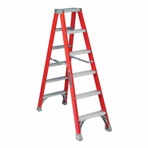 Louisville® FM1506 FM1500 Type IA Ribbed Twin Front Ladder, 6 ft H Ladder, 300 lb Load, 5 Steps, Fiberglass, A14.5
